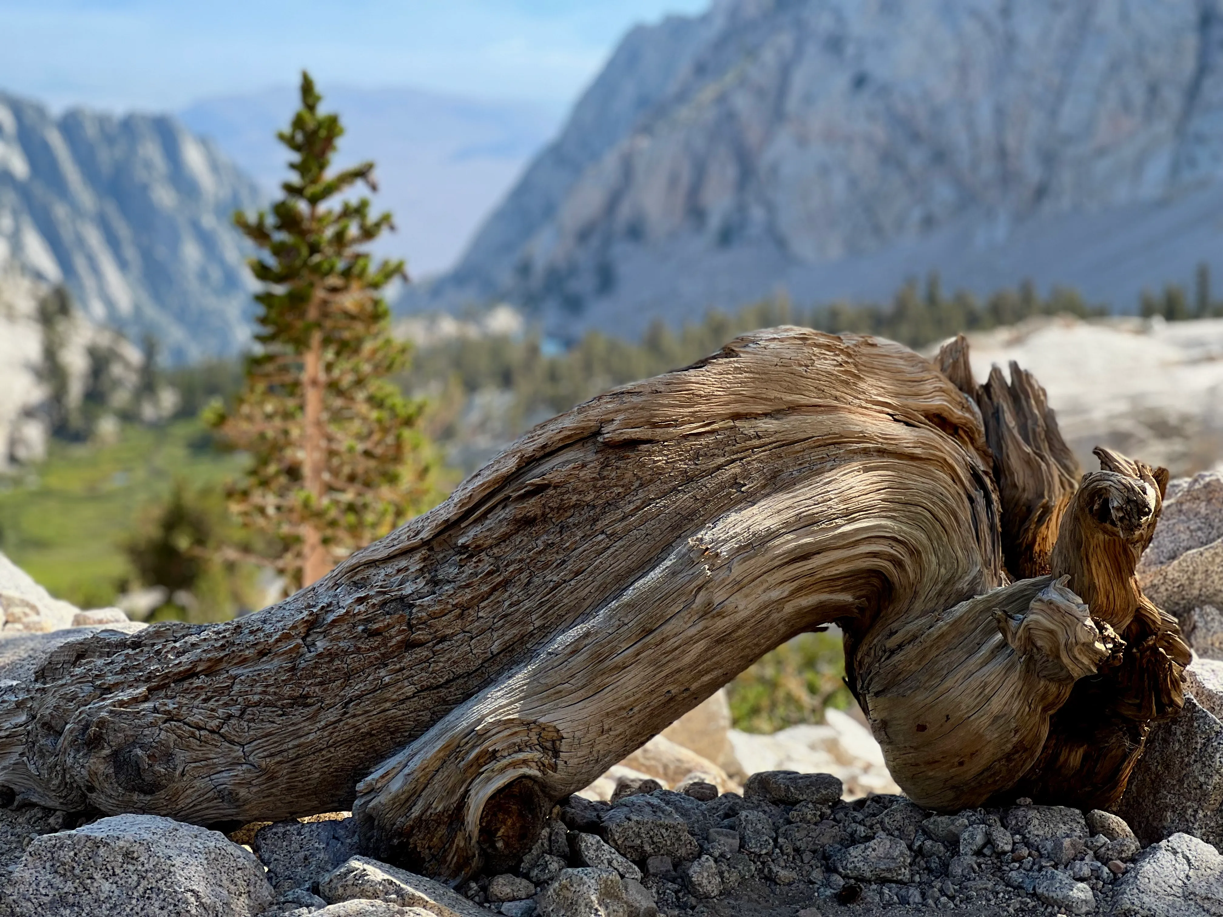 Looking down the Whitney Portal valley toward Lone Pine Lake, Owens Valley beyond